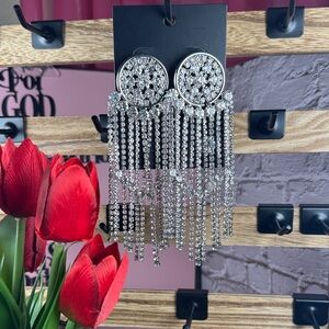 Elegant Silver Crystal Dangle Earrings